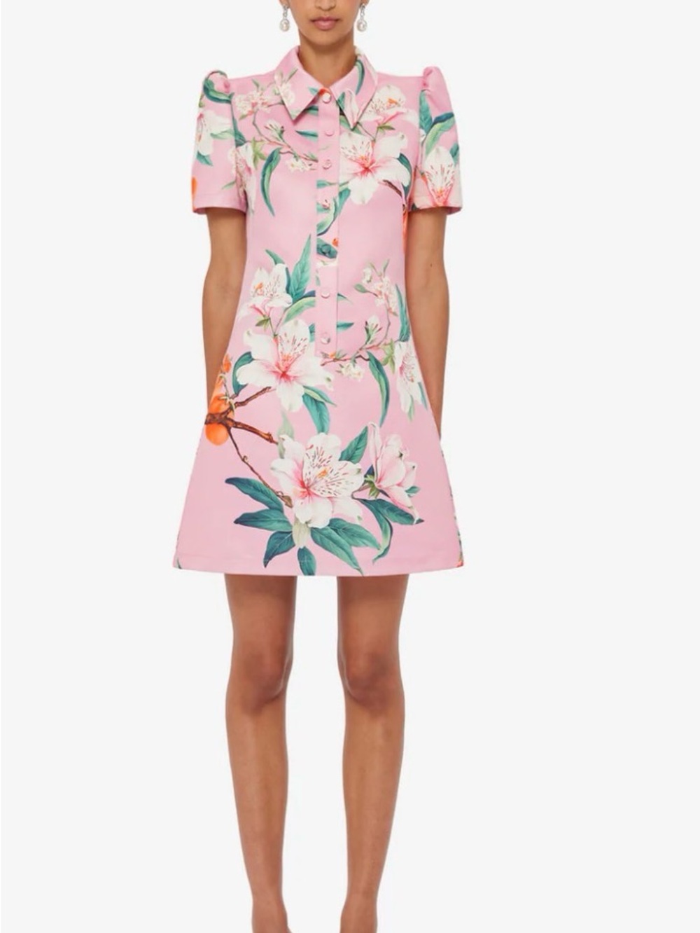 Leo Lin Brooke Mini Dress - Floral Button-Down Pink Mini Dress